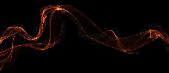 Abstract fire, flames on black background. Wavy Orange abstract lines. Waves dynamic curly transparent composition. Effect isolated in dark futuristic digital art. Wave Technology illustration.