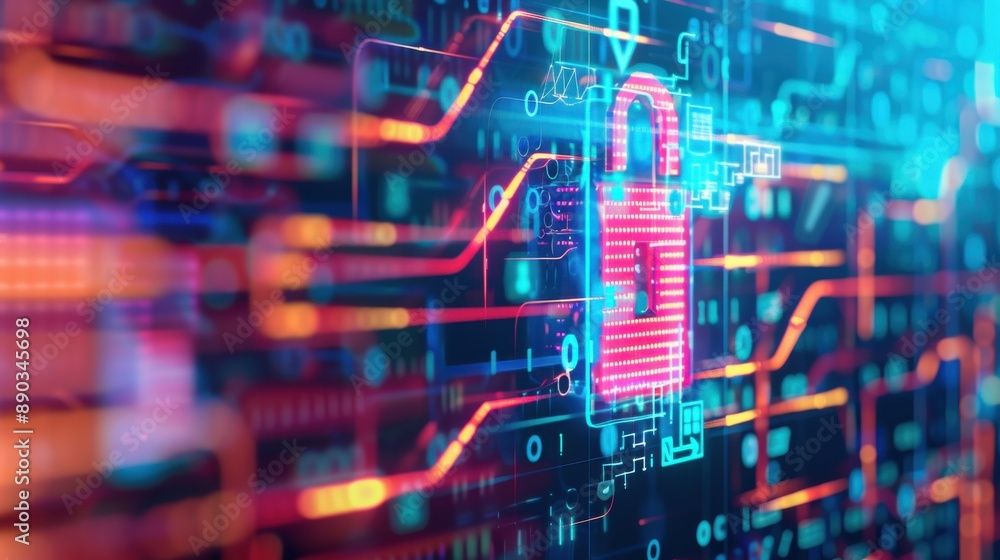 Poster multi-layer firewall protection concept with digital graphics, firewall, hacking prevention