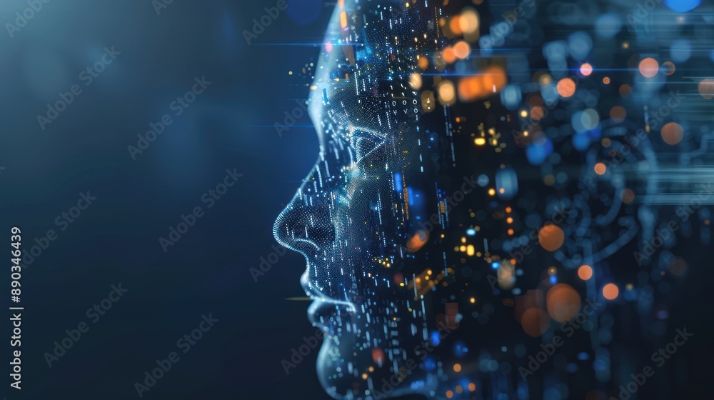Poster digital face constructed from abstract data