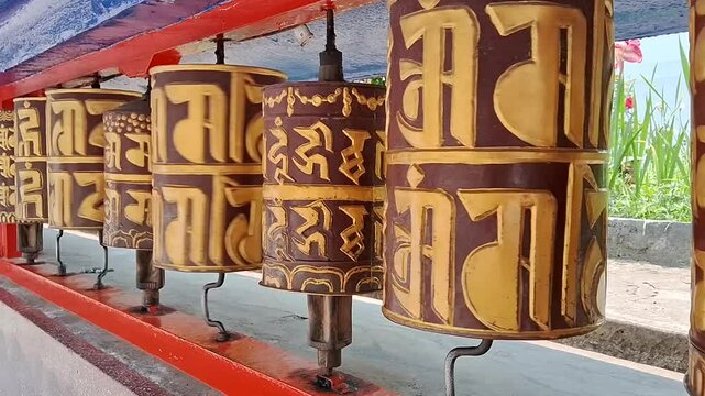 Buddhist prayer wheels at Do Drul Chorten Monastery, West Bengal, India