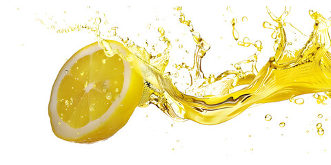 Yellow Lemon with juicy Splash isolated on transparent background