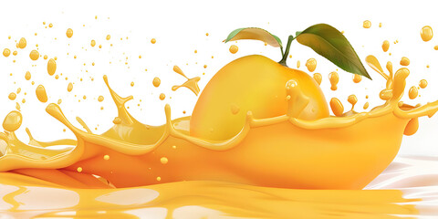 Yellow Mango in juicy wave splash isolated on transparent background