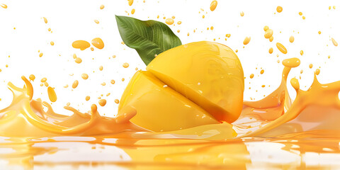 Sweet Mango with juicy Liquid Wave splash isolated on transparent background