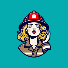 pinup girl in a firefighter helmet uniform