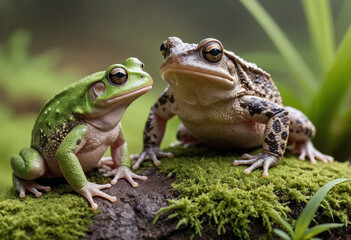  A curious toad interacting with another amphibian. 