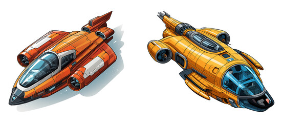 Comic/ cartoon style space jets isolated on a transparent background.