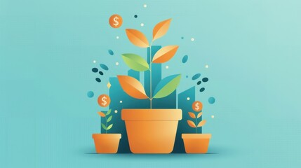 Online business growth, increasing revenue and customer base, flat design illustration