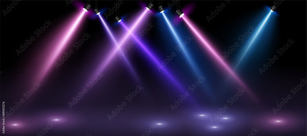 Aufkleber laser light show. stage lighting with led strobes. empty stage before the performance. spotlights on