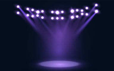 Stadium light. Set of purple spotlights for sporting events.  Adobe Illustrator Artwork