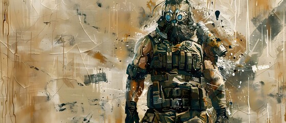 Post-apocalyptic soldier in gas mask.