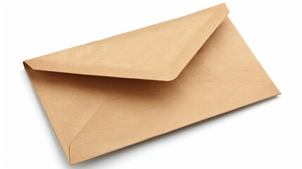 A brown paper envelope with an open flap is shown on a white background. It contains a sheet of paper and is perfect for presenting designs or messages.