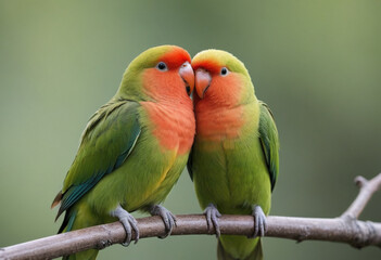  A lovebird cuddling with its mate. 