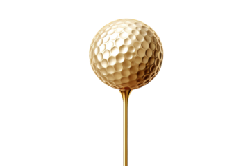 The Golden Golf Ball and Tee on White or PNG Transparent Background.