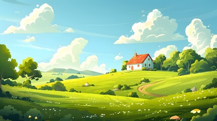 Fototapeta premium Peaceful Countryside with a Quaint House