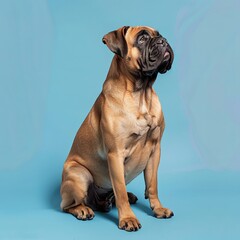 Obraz premium bullmastiff sitting isolated on blue background
