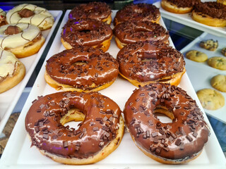 Showcase with donuts