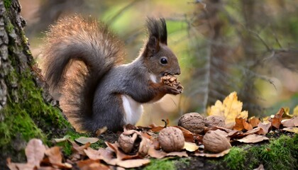 Fototapeta premium 胡桃を齧るリス