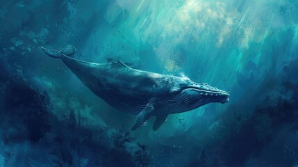 Fototapeta premium Blue whale in deep sea