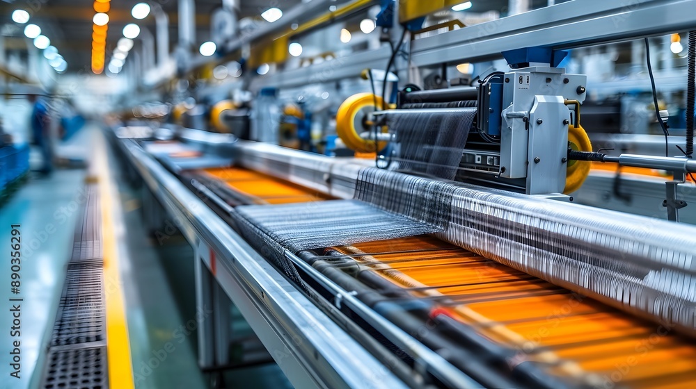 Aufkleber vibrant and efficient high tech textile factory with automated looms and control stations