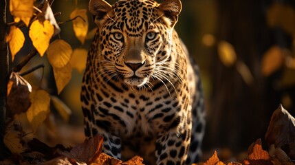 Obraz premium Leopard in Autumnal Forest