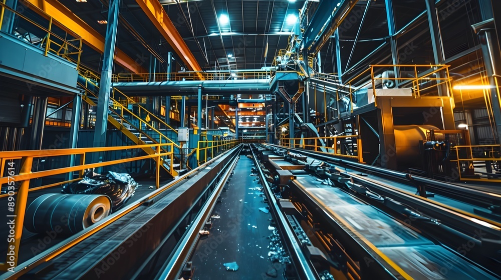 Poster modern automated recycling facility with efficient sorting and processing machines