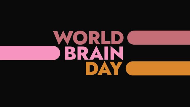 World Brain Day colorful motion graphics seamless loopable text animation on white or black background great for celebrating happy world brain day in july