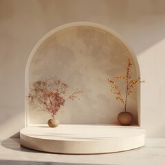 3D Indoor Podium with Autumn Concept