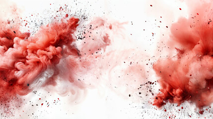 A large splash of red paint against a stark white background, creating a vivid contrast