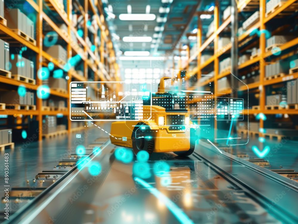 Aufkleber autonomous robot in a smart warehouse using artificial intelligence for inventory management and log