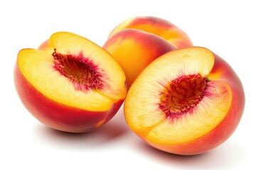 Clean White Background with Whole and Cut Peaches