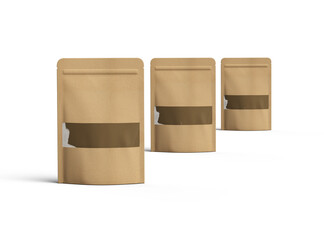 3D render of a generic paper doypack with the window hole on a transparent background