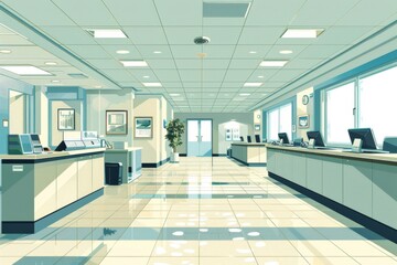Clean and bright hospital corridor with polished floors and overhead lighting representing healthcare efficiency