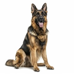 Sitting and panting German shepherd, isolated on white