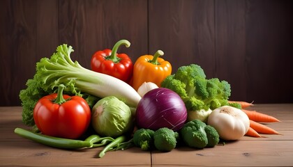 fresh vegetables on wooden table