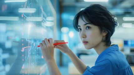 The woman with digital screen