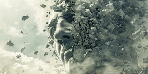 Shattering the Illusion: A single blow shatters a grandiose statue of a tyrannical leader.