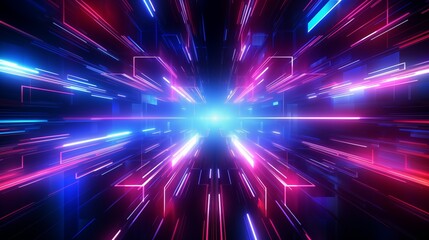 Naklejka premium Futuristic Neon Light Tunnel High-Speed Data Stream Concept Abstract Background