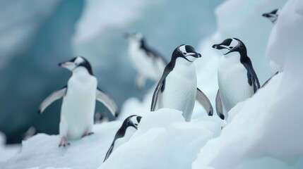 Group of penguins on ice