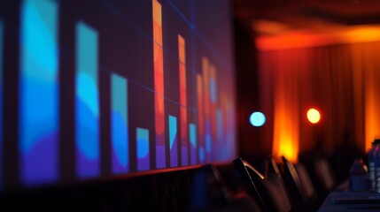 A bar graph on a presentation slide during a business conference, explaining growth trends