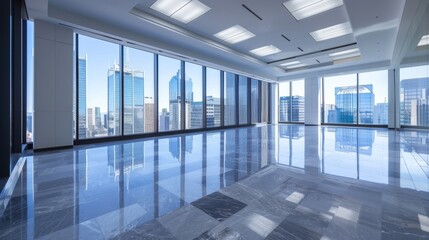 Fototapeta premium Modern Office Space with Panoramic City View