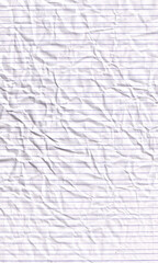White crumpled paper texture background. Creased lined paper backdrop. Damaged surface layout.