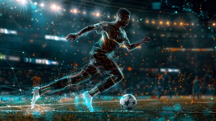 AI powered sports analytics concept with computer vision tracking players in action, showcasing real time performance analysis, and machine learning for enhanced coaching.