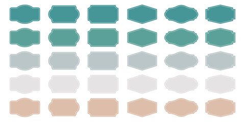 Set of sea blue color blank frames and labels vector illustration isolated. variants of blue price tag, sale sticker, quality mark, sale or discount sticker, promotional badge set, shopping labels