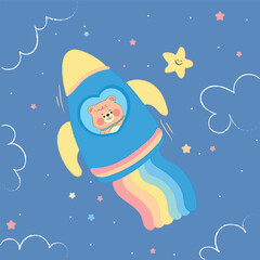 Fototapeta premium spaceship with cute bear