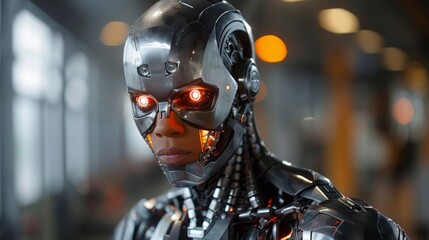 Fototapeta premium Futuristic Cyborg with Glowing Eyes