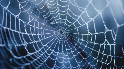 Fototapeta premium Macro shot of a spider's web with dew