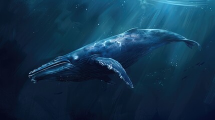 Fototapeta premium Majestic blue whale swimming in the deep sea