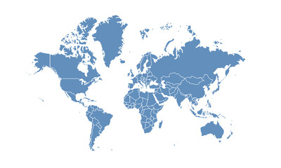 Naklejka premium World map modern color,isolated on white background for website layouts,background,education, precise,customizable,Travel worldwide,map silhouette backdrop,earth geography, political,reports.