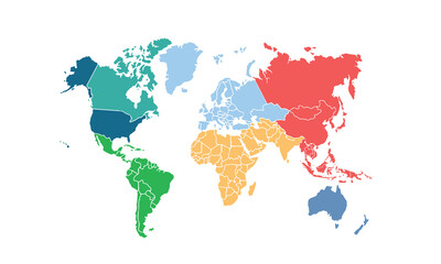 World map with individual colors,isolated on white background for website layouts,background,education, precise,customizable,Travel worldwide,map silhouette backdrop,earth geography, political,reports