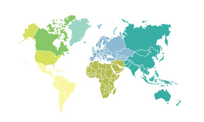 World map with individual colors,isolated on white background for website layouts,background,education, precise,customizable,Travel worldwide,map silhouette backdrop,earth geography, political,reports